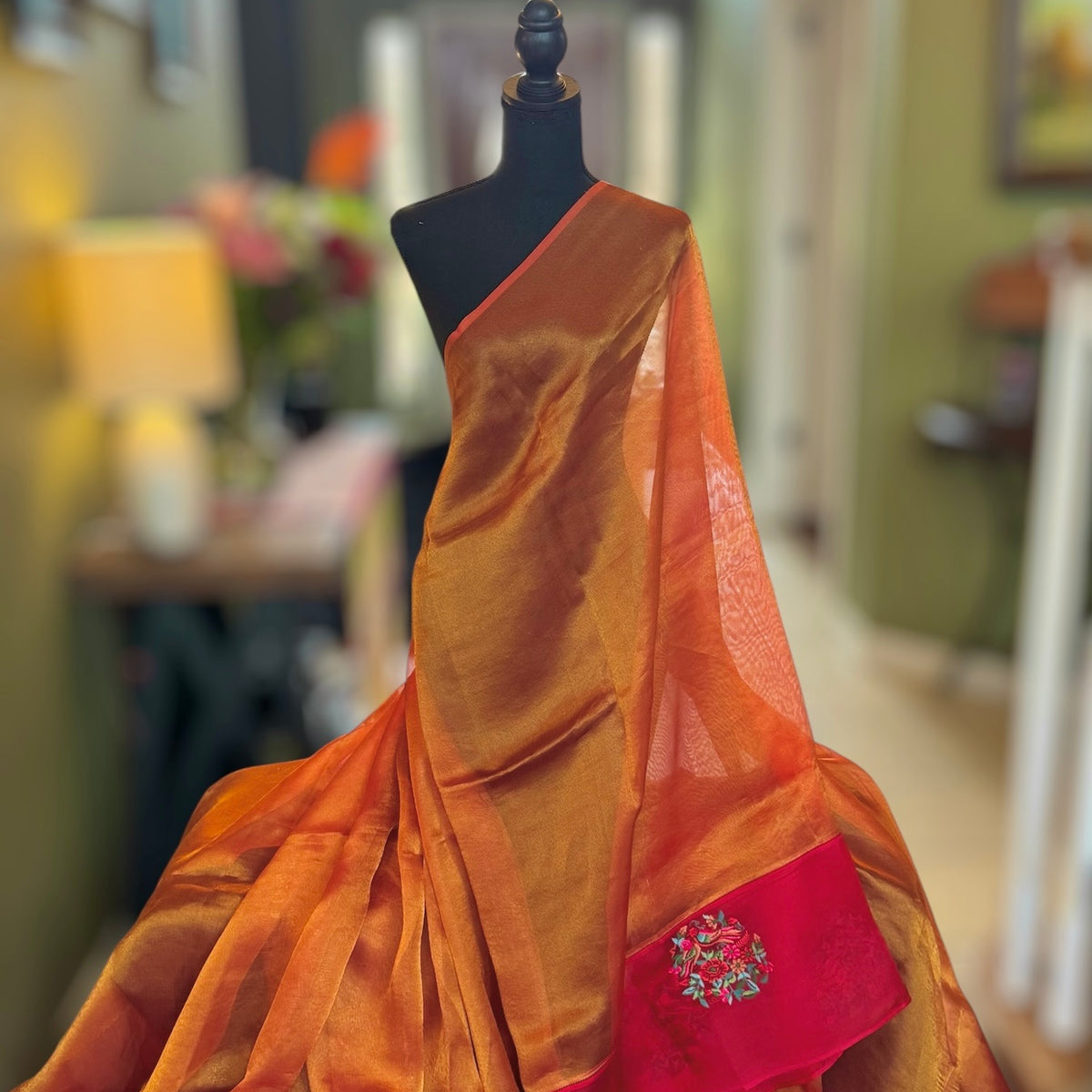 Metallic Tissue with Rust Organza – Rani Zaver