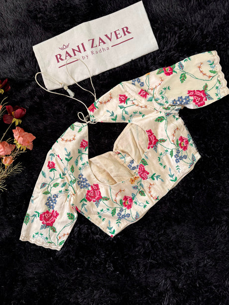 Cream Cross Stitch Floral Embroidered Blouse 38