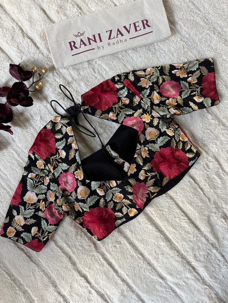 Black Floral Embroidered Blouse 38