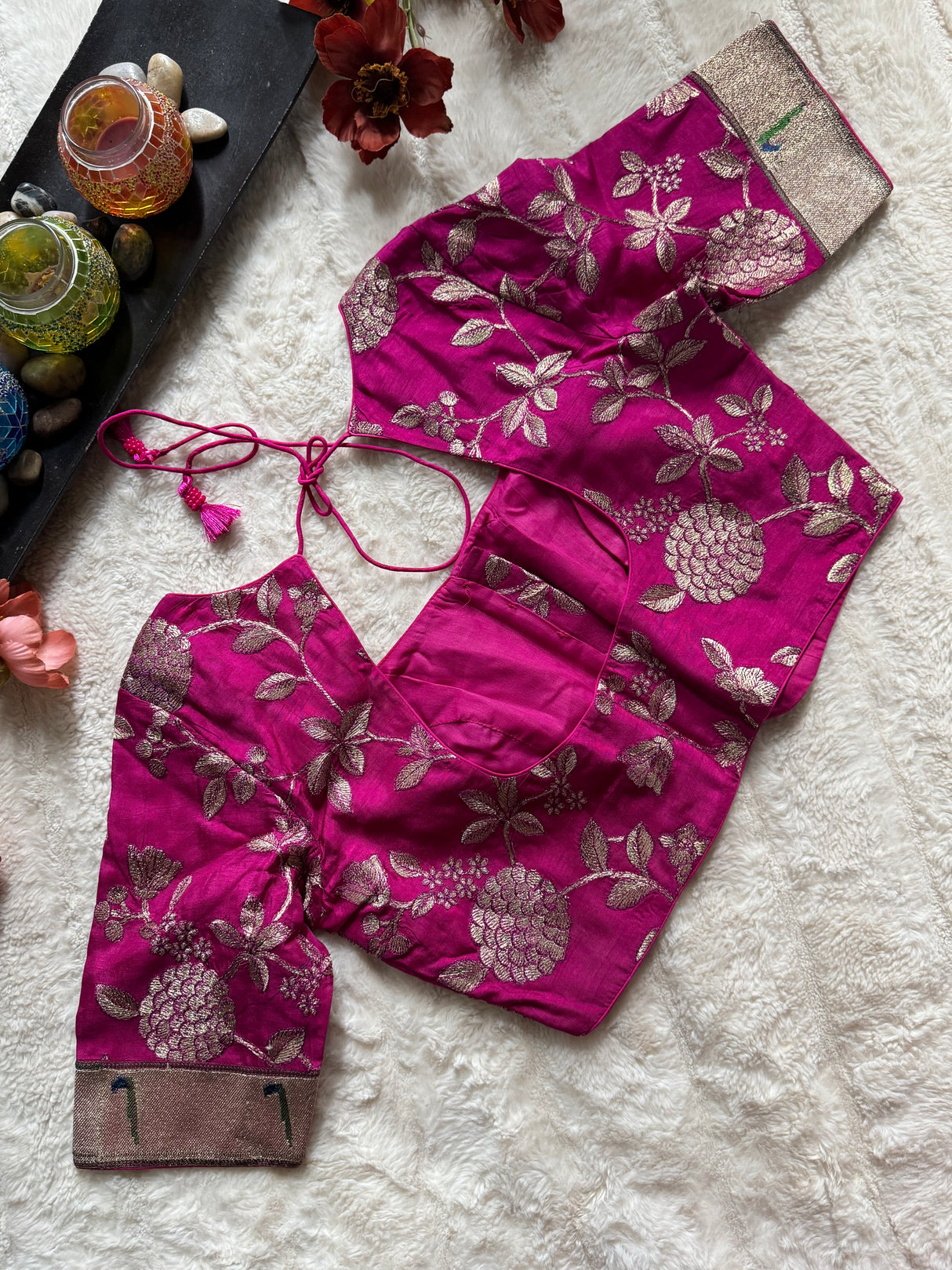 Pink embroidered Silk Blouse 38