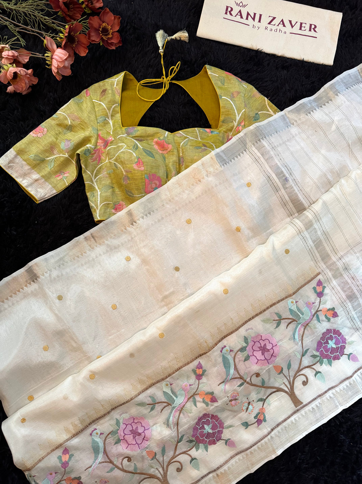 Ivory Mangalgiri Pattu With Embroidered Blouse