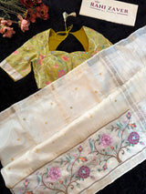 Ivory Mangalgiri Pattu With Embroidered Blouse