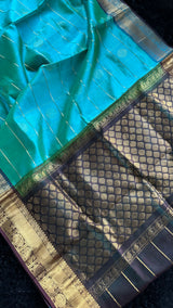 Blue Green mix Palam Pazhamum Silk Cotton Kanchipuram