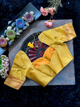 Yellow Brocade With Narali Style Gold Zari Border 38