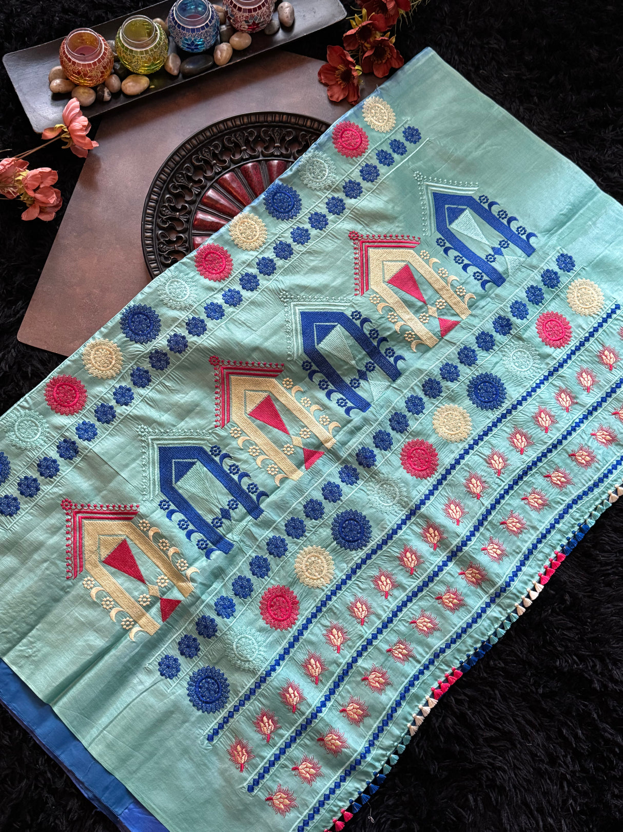 Blue Kosa Tussar Silk With Dolabedi Embroidered Pallu
