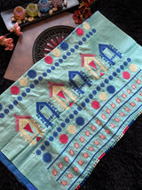 Blue Kosa Tussar Silk With Dolabedi Embroidered Pallu