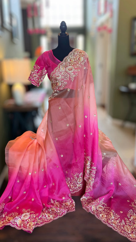 Elegant saree with traditional Indian embroidery and rich fabric