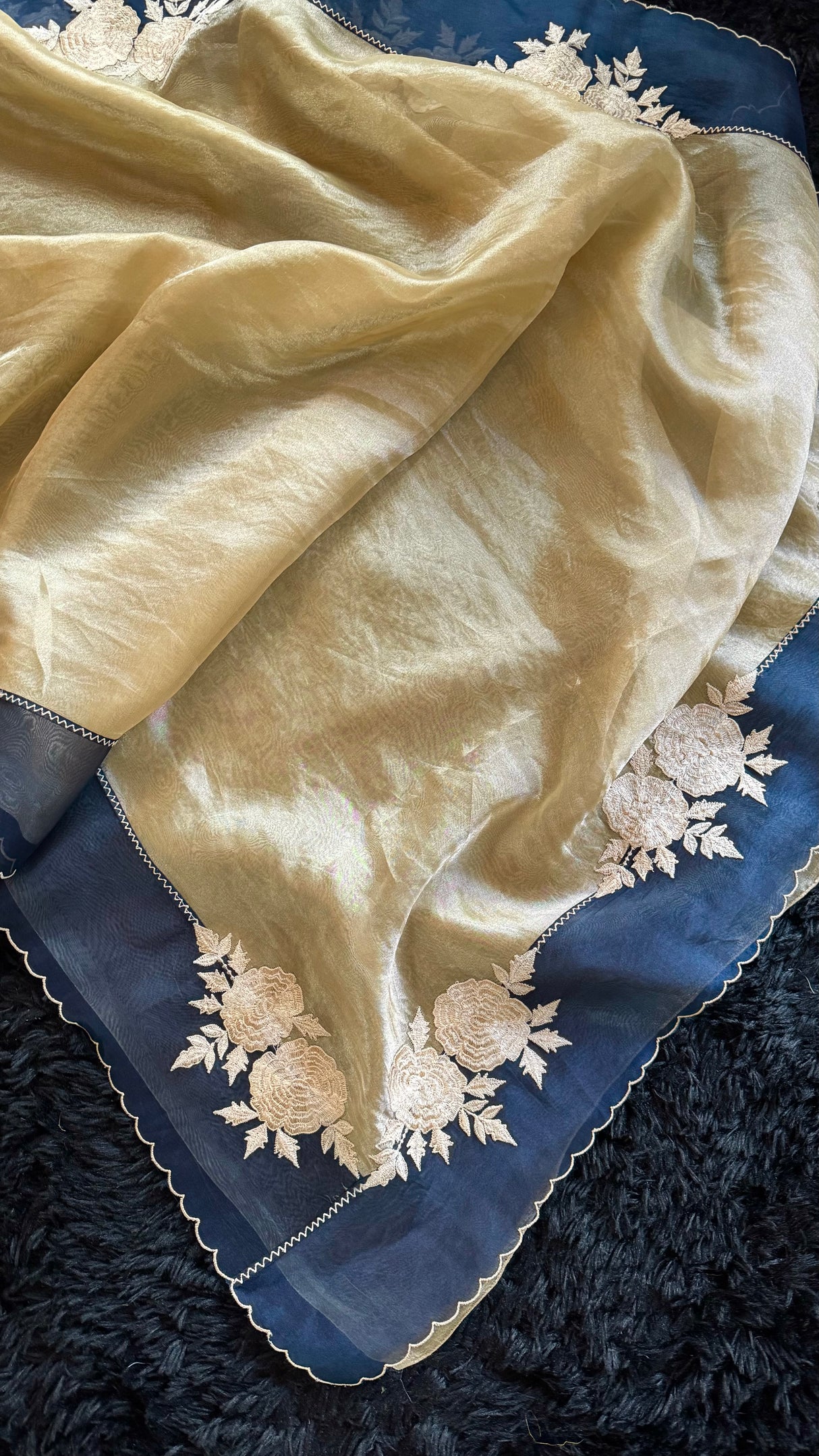 Navy Blue and Gold Combo Kora Organza