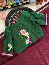 Maroon Green Nath Embroidered Khun Saree Set