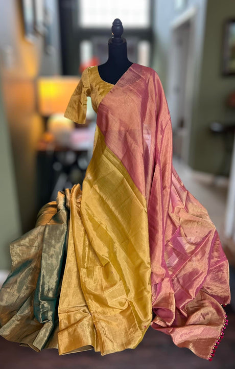 Chanderi Tissue Silk  with Pre-Stitched Blouse AUS 124