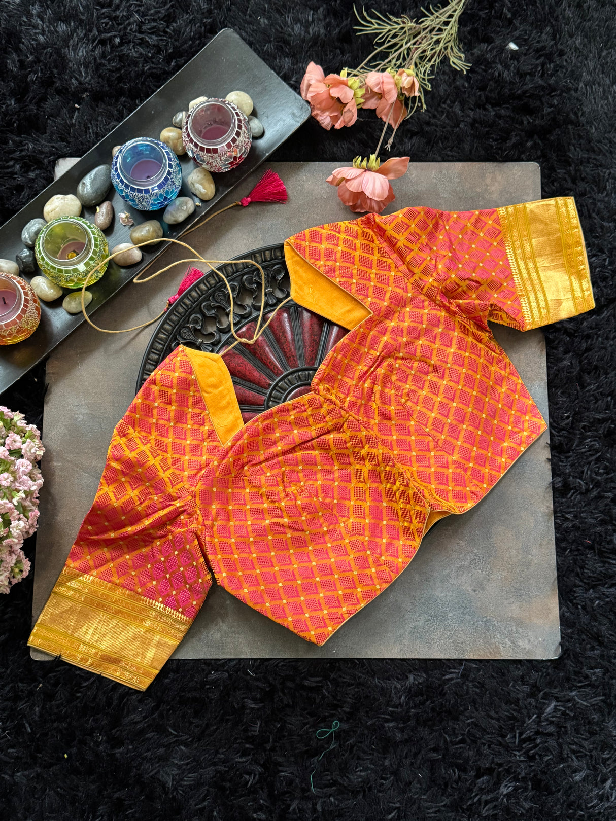 Rust Thread Brocade With Narali Style Gold Zari Border 38