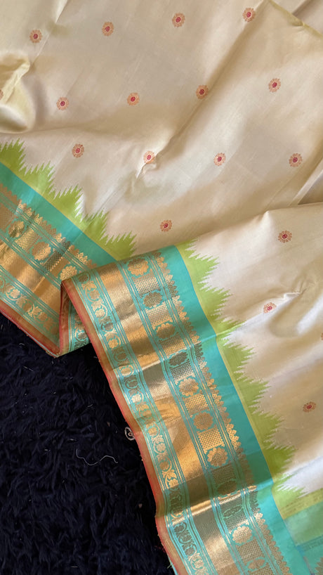 Beige Aqua Gadwal Handloom Pure Silk