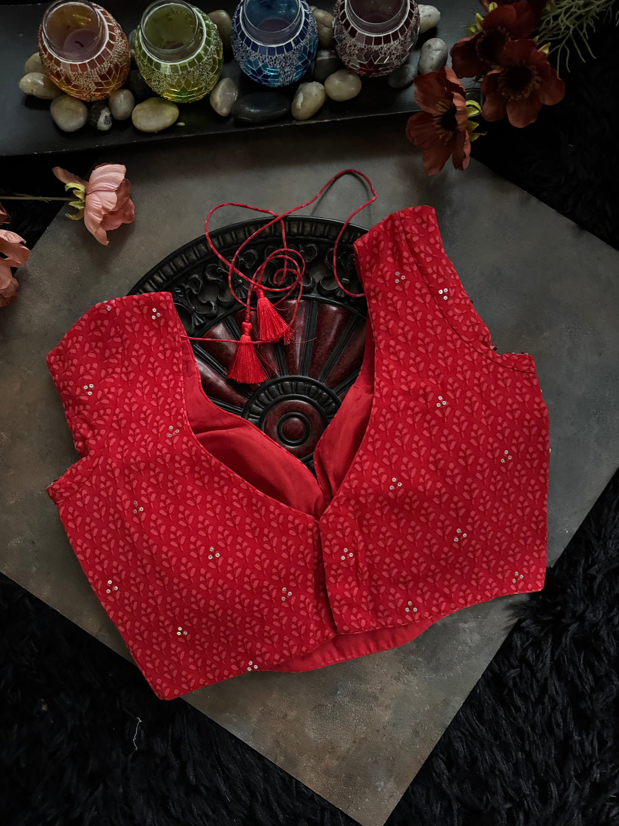 Georgette Red Ajrak Print Kareena Kapoor Saree