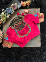 Pink Pure Silk Hand Embroidered With Narali Style Gold Zari Border 38