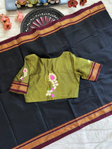 Black Olive Nath Embroidered Khun Saree Set