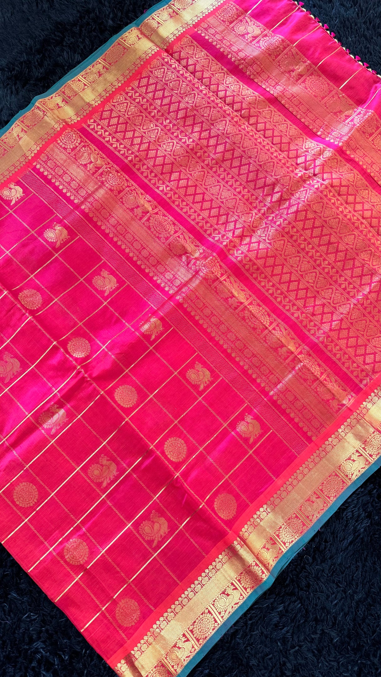 Red Pink mix Palam Pazhamum Silk Cotton Kanchipuram