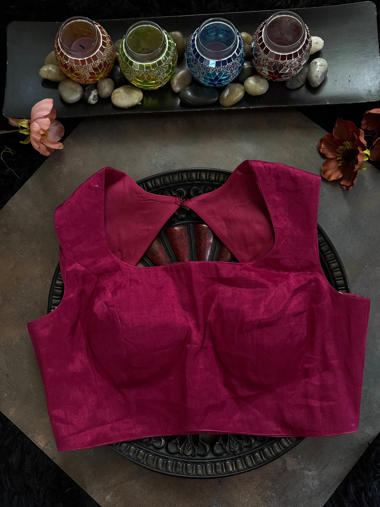 Fuchsia Tissue Closed Shoulder Sleeveless Blouse 36
