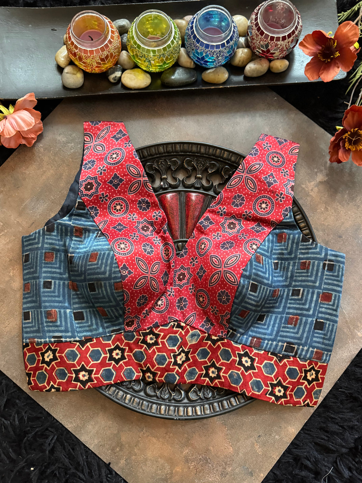Ajrakh Modal V Neck Sleeveless Blouse 40