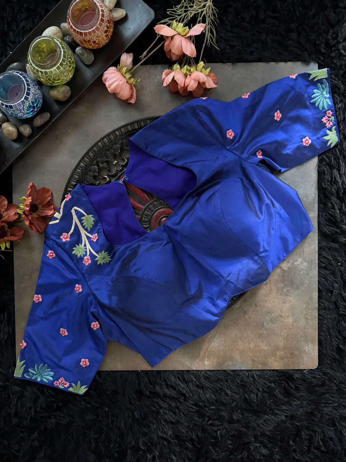 Royal Blue Silk Embroidered Blouse 38