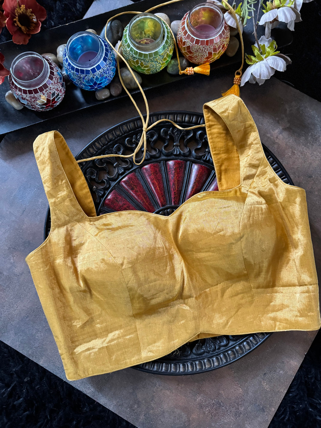 Yellow Gold Tissue Sleeveless Blouse 38