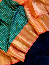 Green Stripes Orange Gadwal Handloom Pure Silk