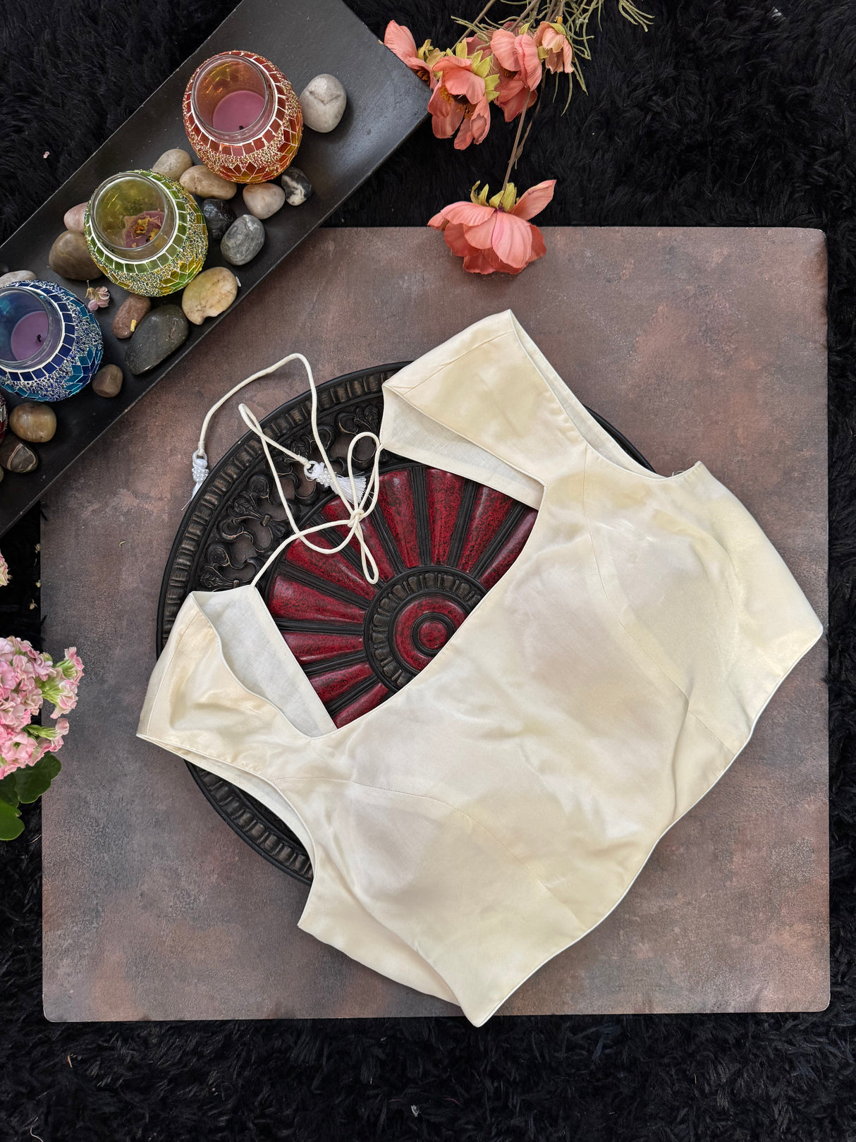 Ivory Satin  Sleeveless Blouse 38