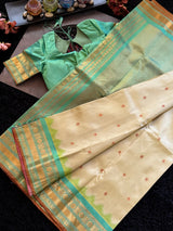 Beige Aqua Gadwal Handloom Pure Silk