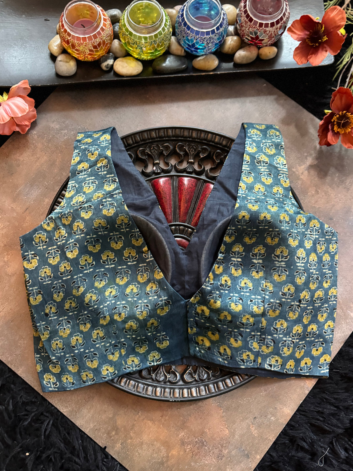 Ajrakh Modal V Neck Sleeveless Blouse 40