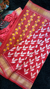 Red Leaf Ikkat Pure Silk Handloom