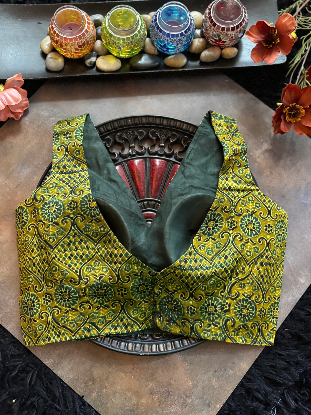 Ajrakh Modal V Neck Sleeveless Blouse 40