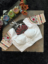 White Hand Embroidered Blouse 36 Red Green
