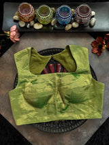 Parrot Green Tissue Closed Shoulder Sleeveless Blouse 36