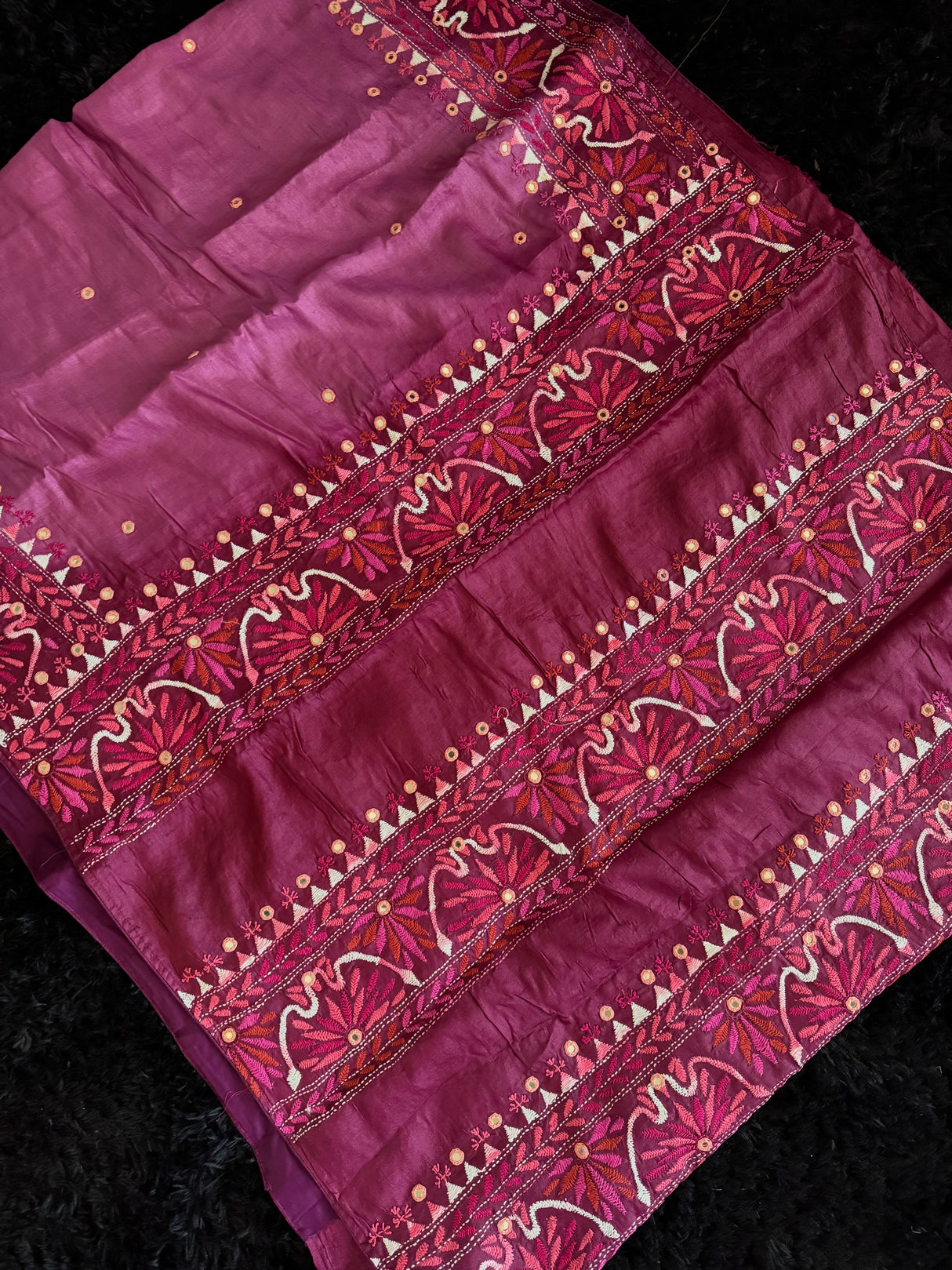 Magenta Kathiawadi Hand Embroidered