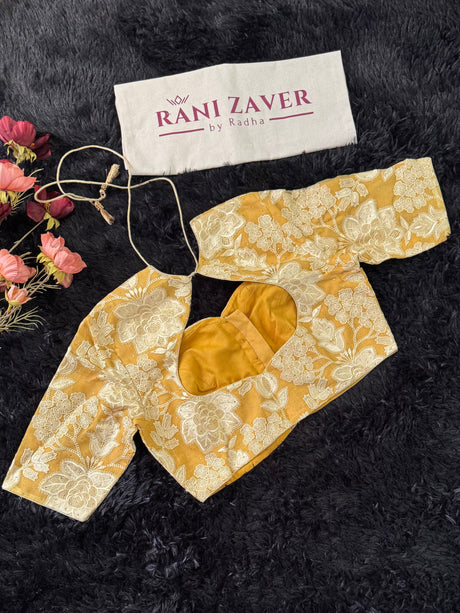 Mustard Yellow Chikankari Style Embroidered Blouse 38