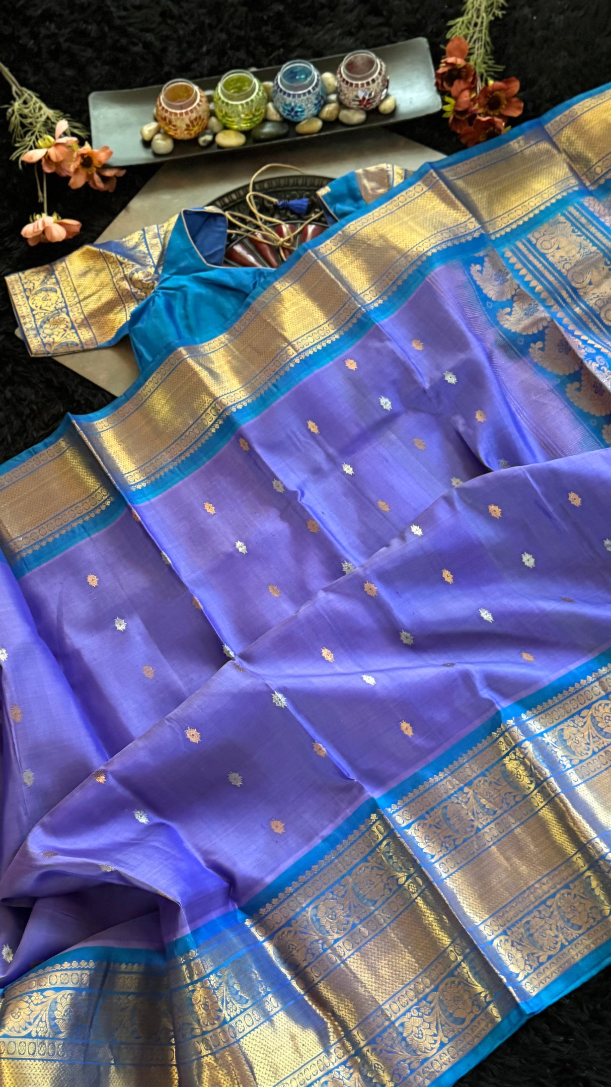 Lavender Teal Gadwal Handloom Pure Silk