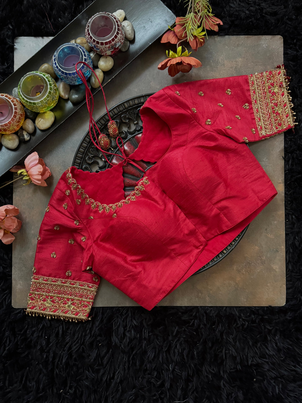 Bridal Blouse RED raw silk