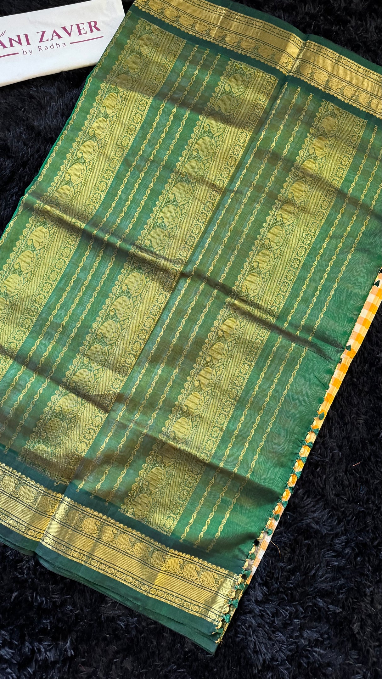 Yellow Checks Green Combo Silk Cotton Kanchipuram