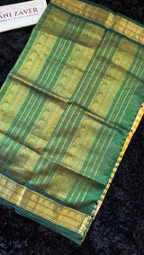 Yellow Checks Green Combo Silk Cotton Kanchipuram