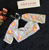 Silver Floral Border Organza