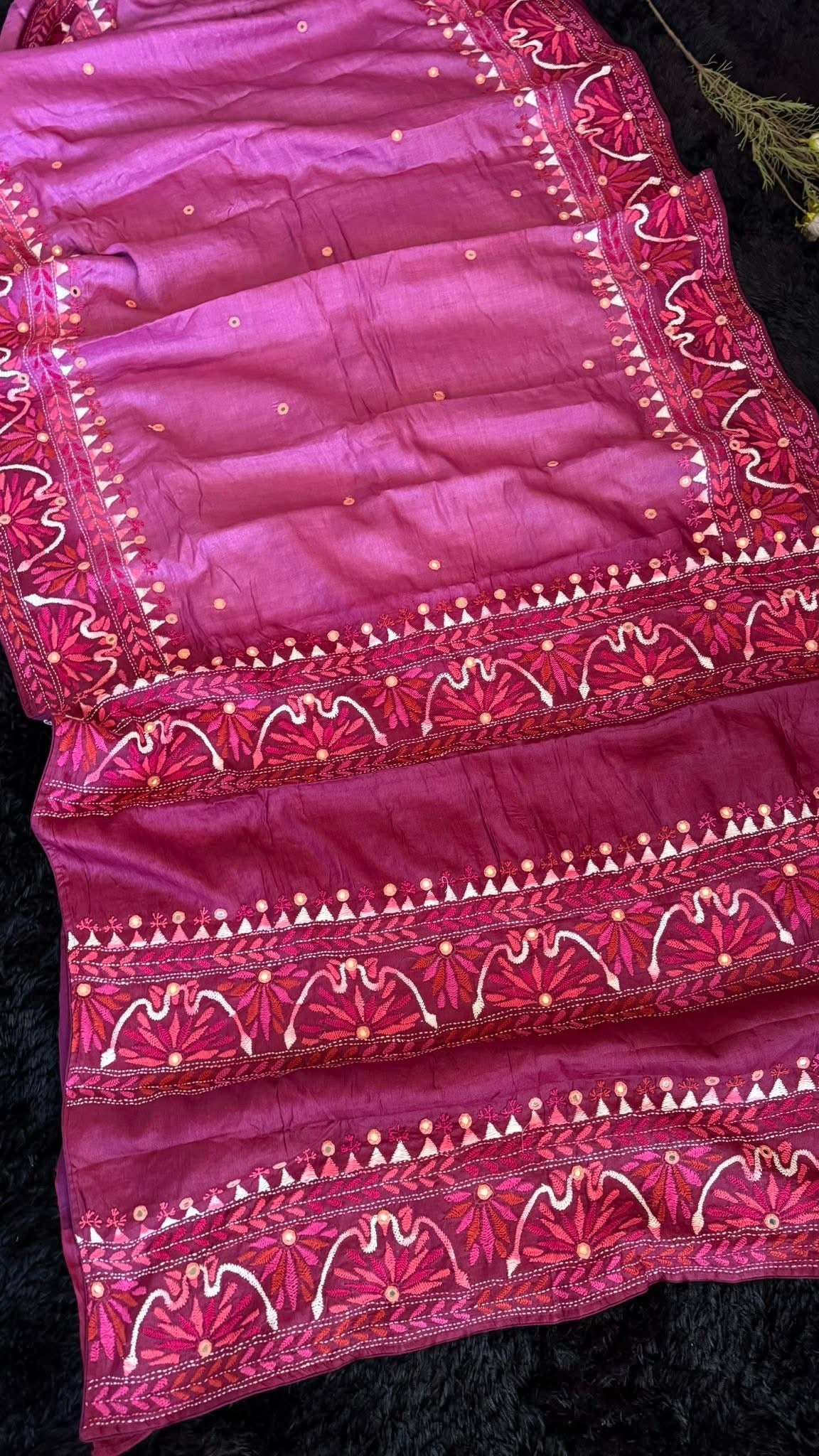 Magenta Kathiawadi Hand Embroidered