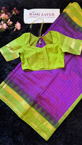 Purple Parrot Green Combo Silk Cotton Kanchipuram