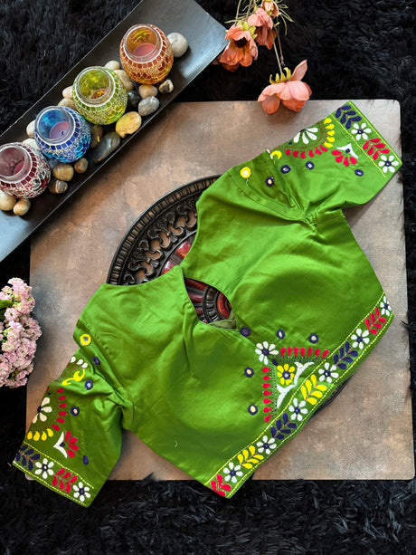 Parrot Green Hand Embroidered Blouse 36