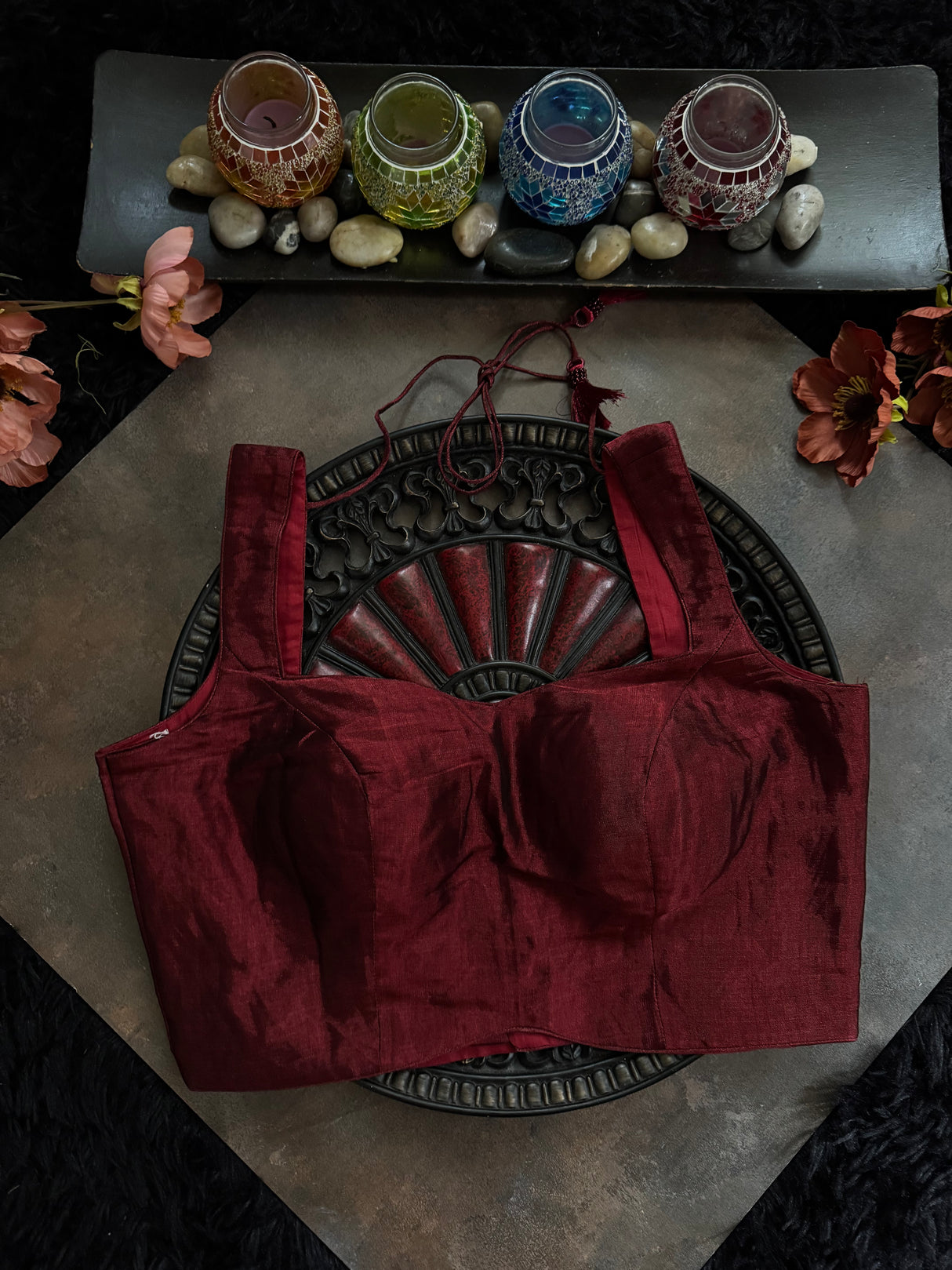 Maroon Tissue Sleeveless Blouse 36