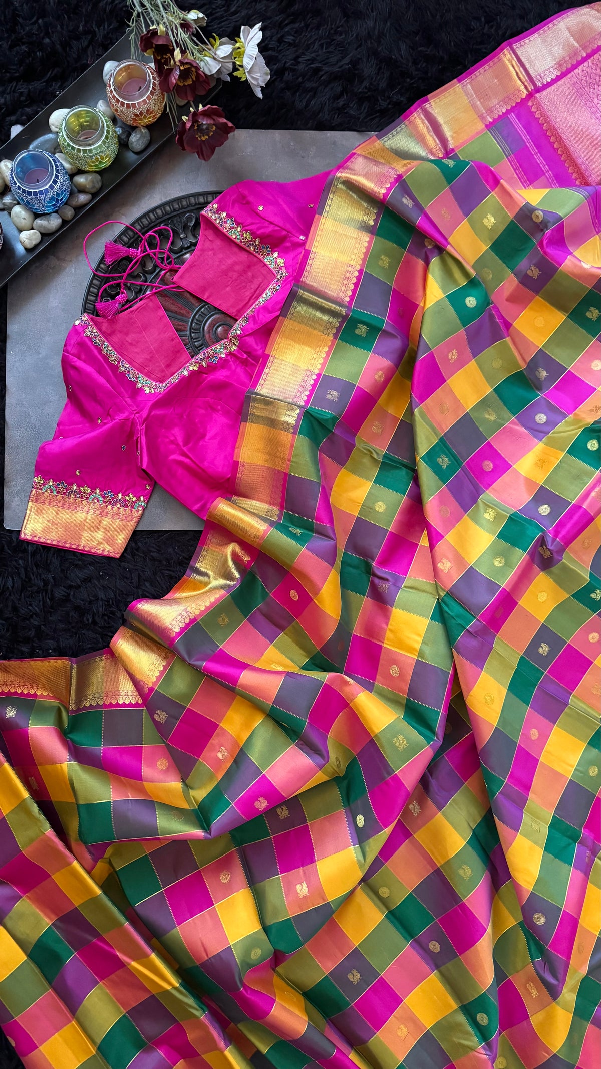 Multi color paalum Pazhamum korvai Kanchipuram pure silk