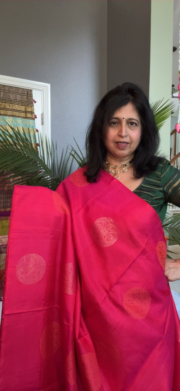 Rani Pink Yellow Kanchi Soft SIlk borderless
