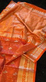 Orange Venkatagiri Pure SIlk Handloom