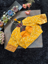 Yellow Jaal Brocade With Narali Style Gold Zari Border 38