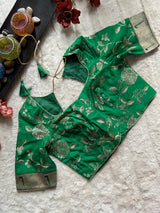 Green embroidered Silk Blouse 38
