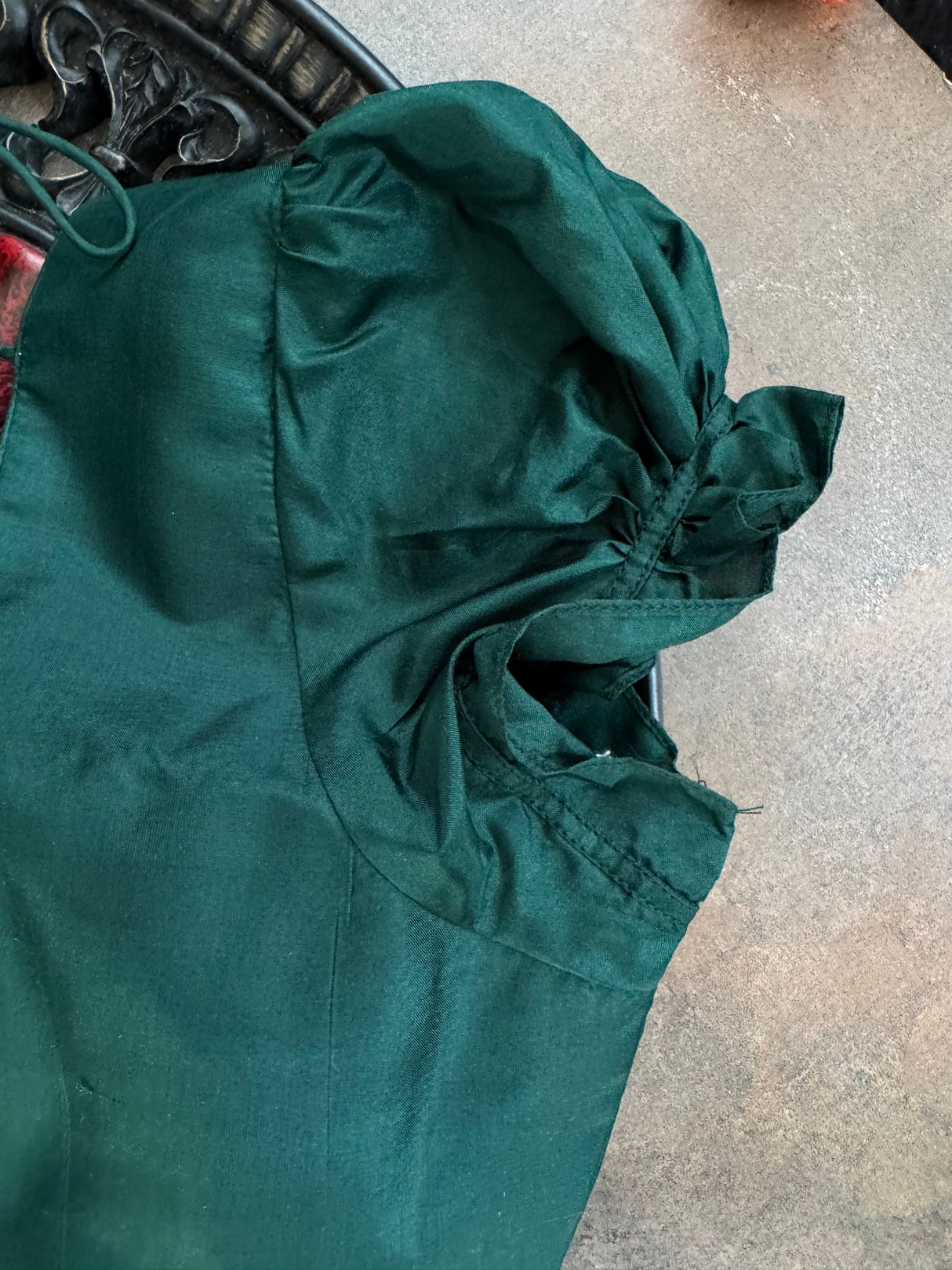 Bottle Green Puff Sleeve Blouse 36