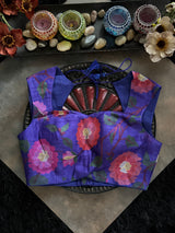 Royal Blue  Closed Shoulder Floral Embroidered
